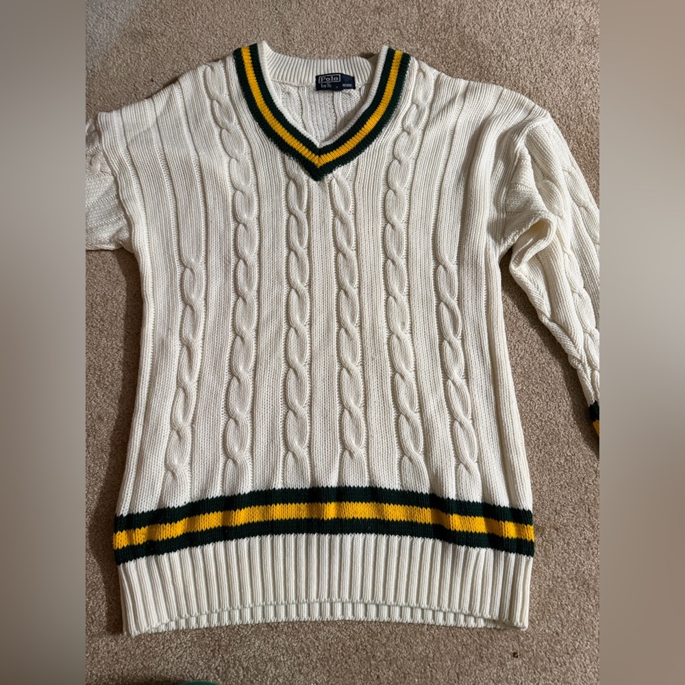 Ralph Lauren V-Neck Cable Knit Sweater - Cream